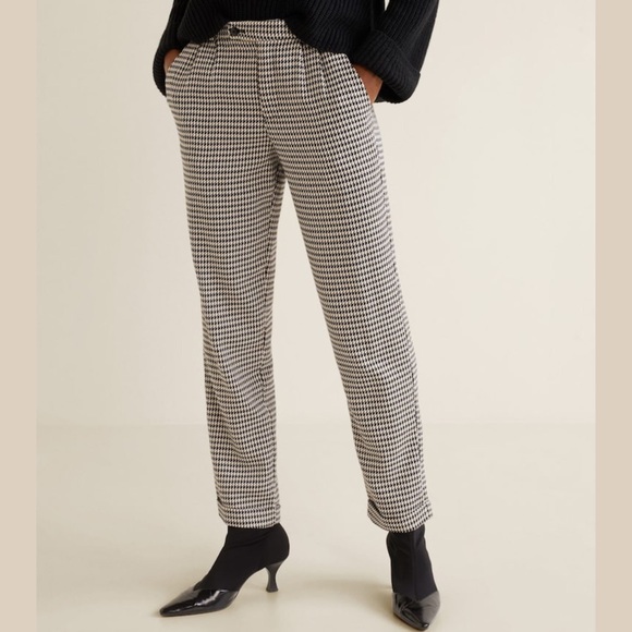 Mango Pants - MANGO Houndstooth Black & Cream Trouser Pants